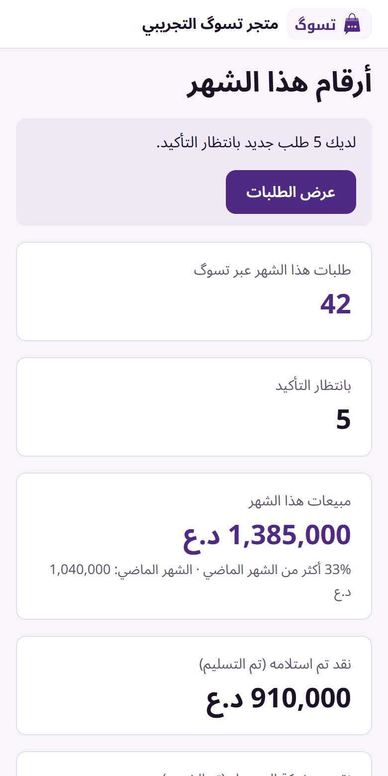 صورة من لوحة التحكم على الموبايل